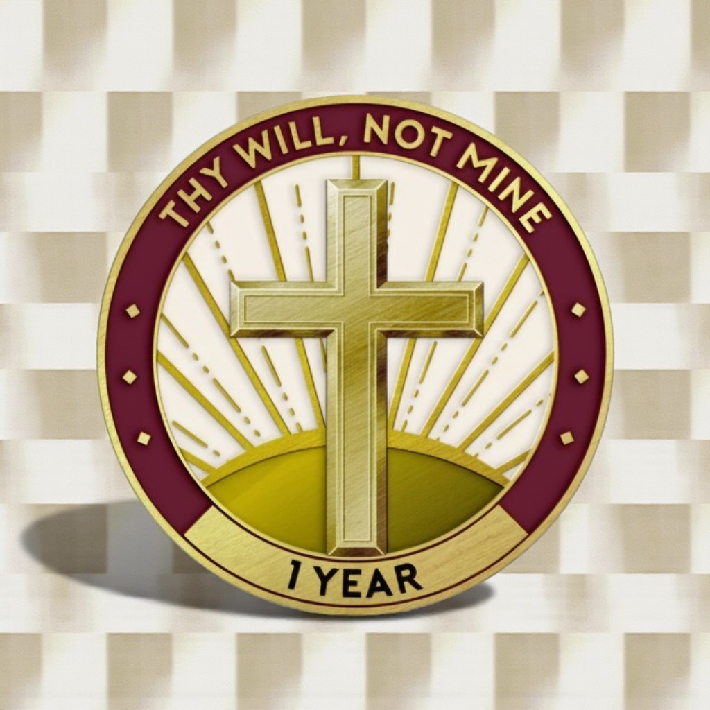 Christian Cross sobriety coin English Thy Will Not Mine
