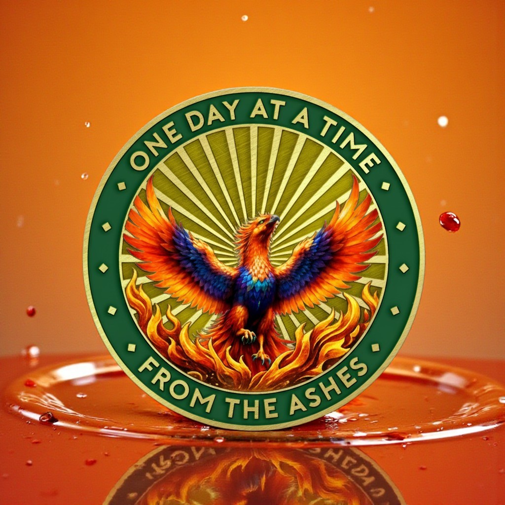 Phoenix sobriety coin English One Day at a Time From the Ashes