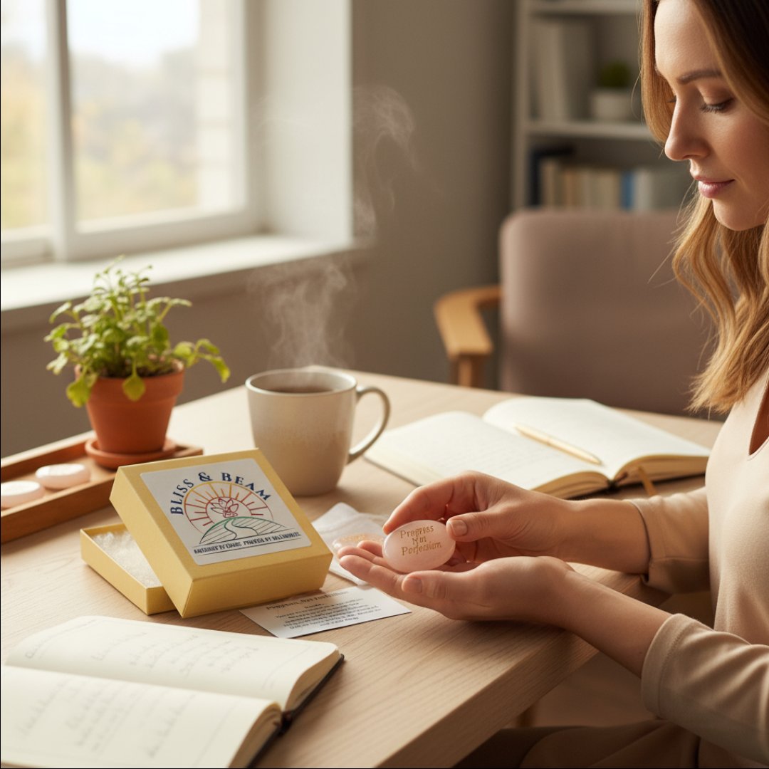 Rose Quartz worry stone full packaging